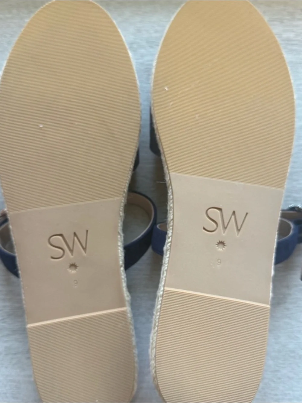 Stuart Weitzman Navy Suede Espadrille Slide with Crystal Buckle